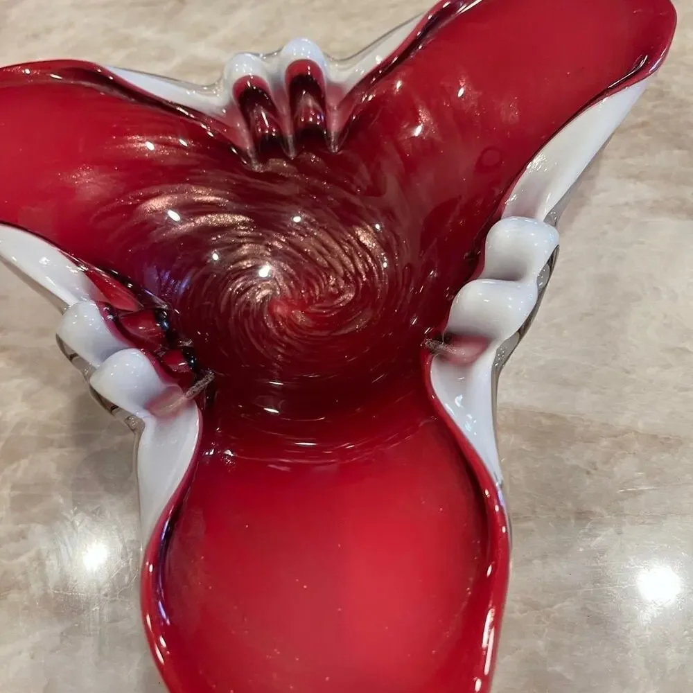 Vintage Murano glass Red with gold ashtray candy dish